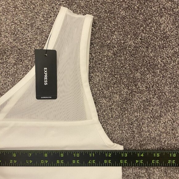 Express Womens Body Contour Stretch One Shoulder Mesh Cropped Tank White Size XS - Picture 11 of 16